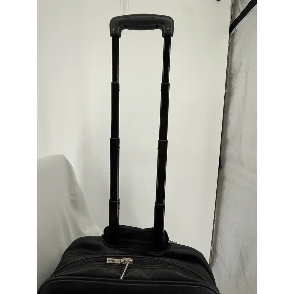 Stetson Black Rolling Leather Laptop Briefcase Carry On Travel Bag Style 85032